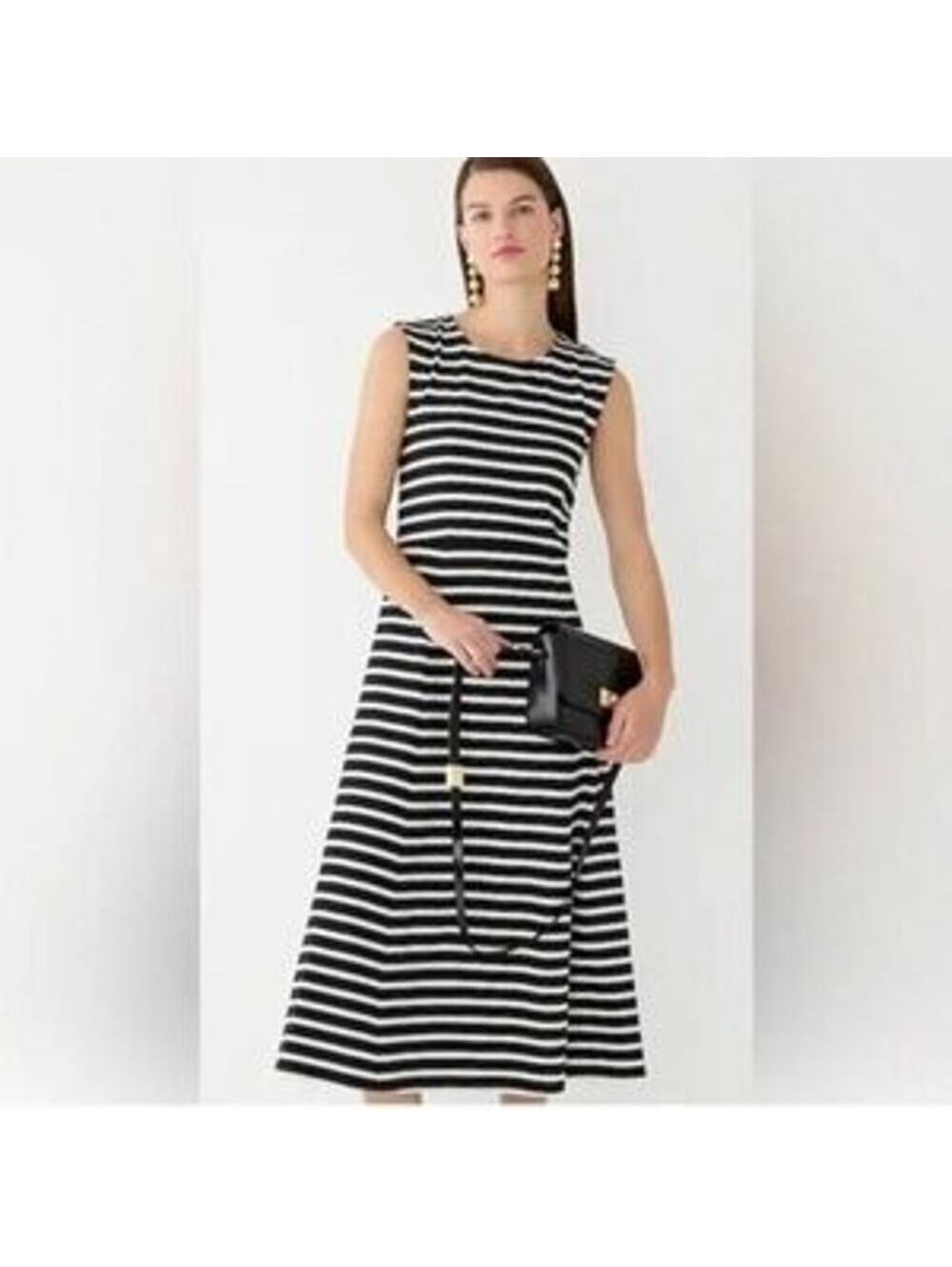 J. Crew EUC Women's Striped Black White Striped Cap Sleeve Knit Midi Dress Small